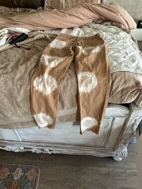 Tie-Dye Circle Pattern Tan Pants